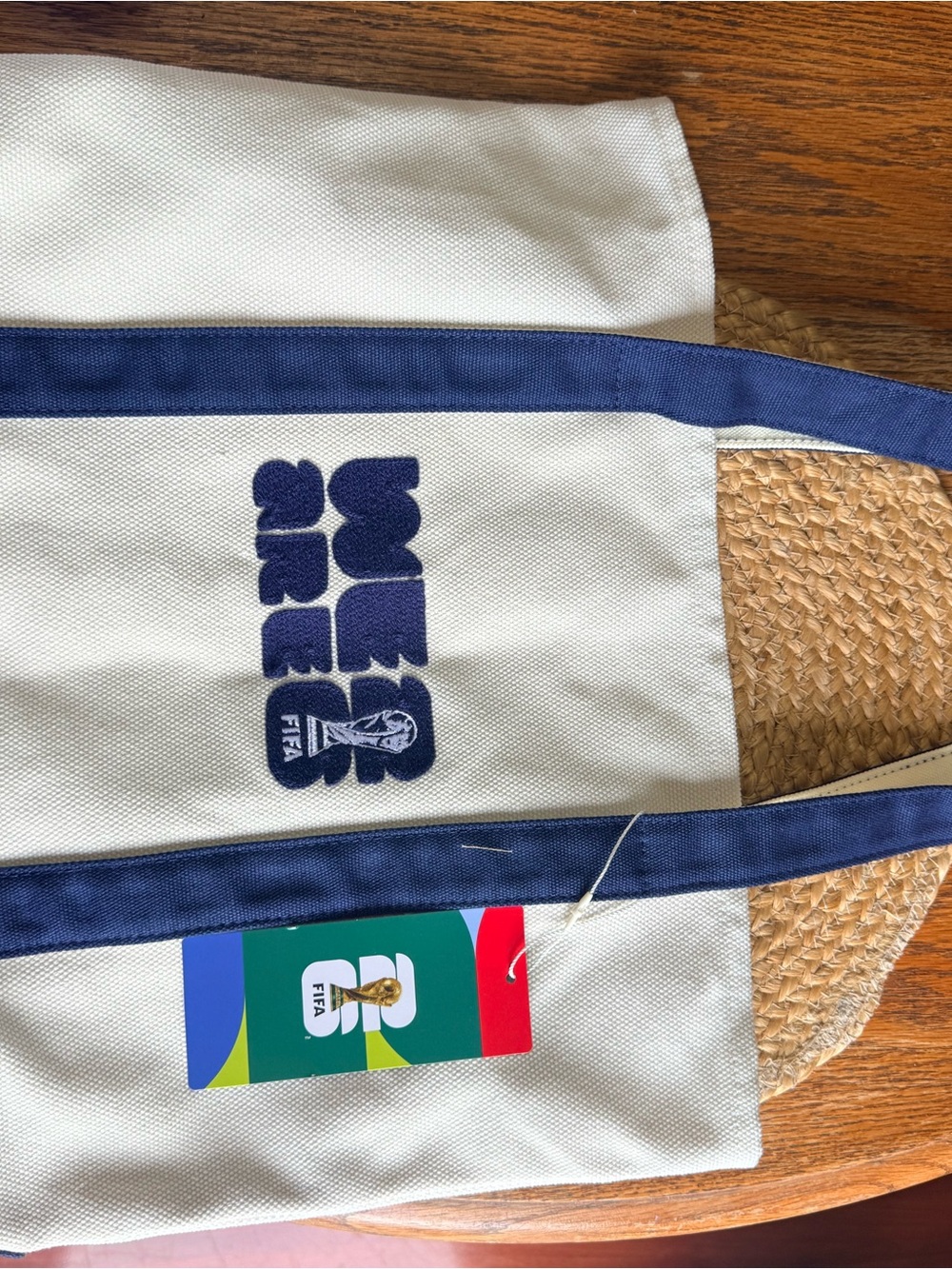 Canvas Tote Bag with Navy Trim and Graphic Detail